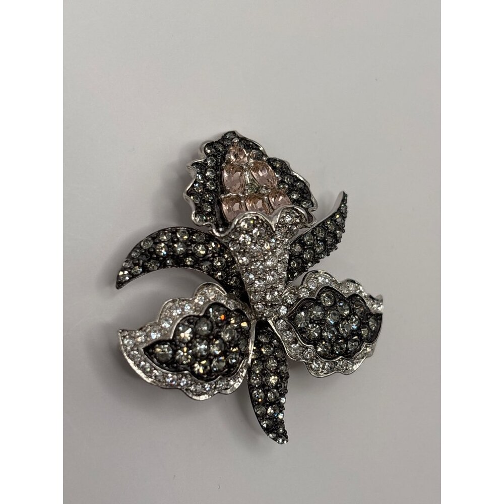 Nolan Miller Vintage Mythical Orchid Brooch Pin Black Pink Clear Rhinestones - Picture 3 of 7